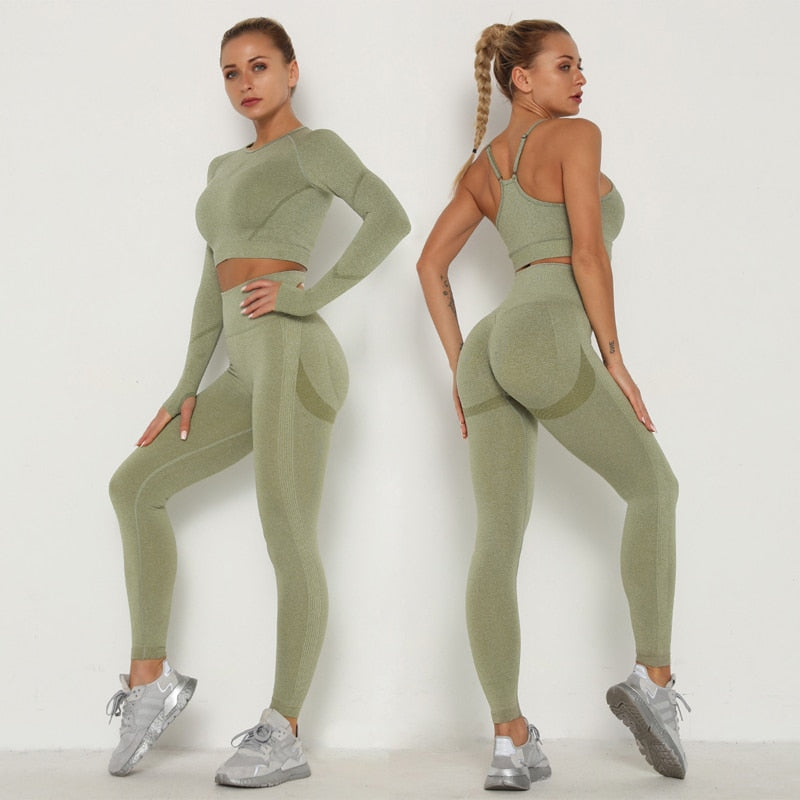 dohomiryo Dames 2-Delige Rekbare Yoga Kleding Sets Sportbeha Leggings Trainingspak Gym Fitness Sportkleding Khaki M